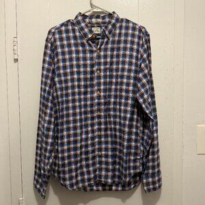 J Crew Men's Slim Fit Plaid Cotton Button-Down Shirt Brown Blue Large